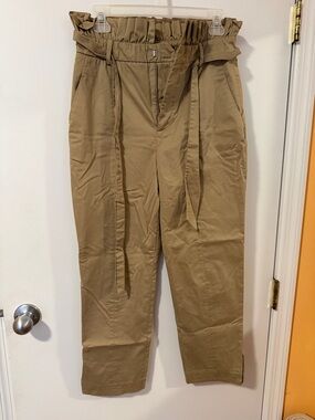 Zara Olive-Tan Paperbag Waist Straight Leg Pants